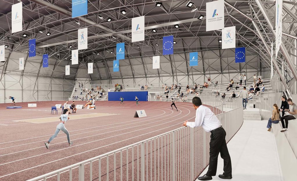 Render del polo dello sport di Brescia, areaa per l'atletica leggera