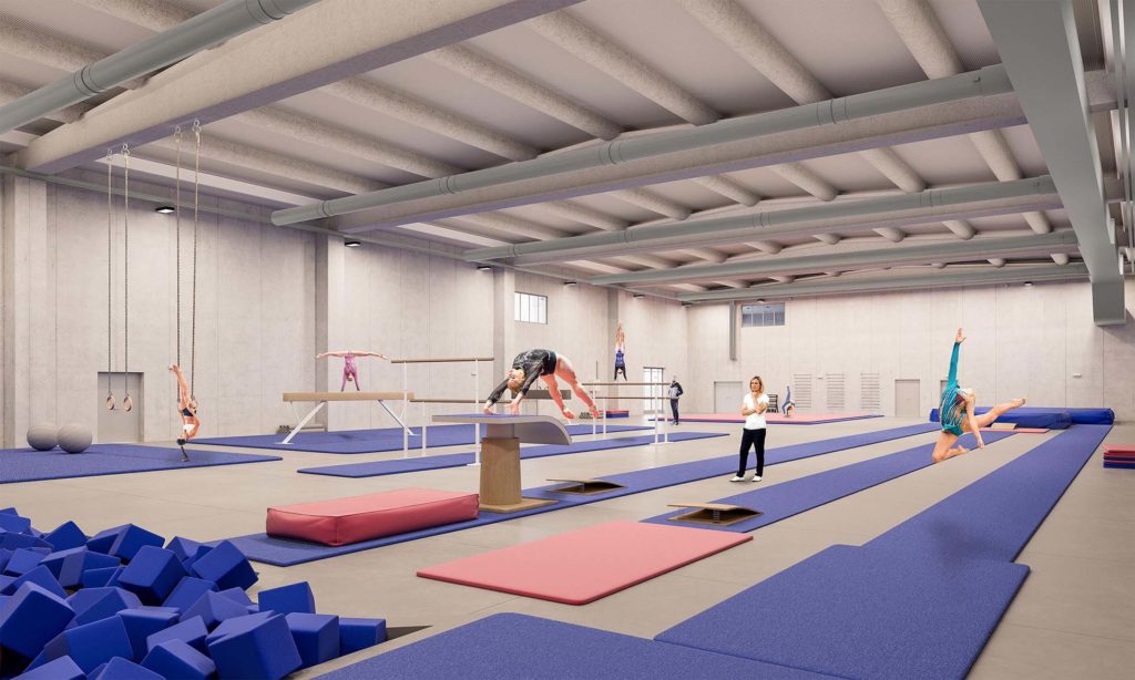 Render del polo dello sport di Brescia, areaa per lla ginnastica artistica