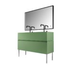 lavabo in ceramica kerasan kanaal e modile coordinato nel colore verde matt