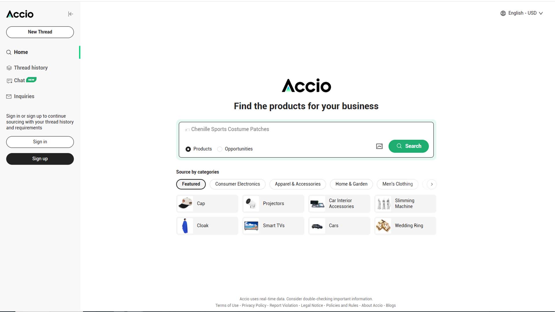 Accio homepage