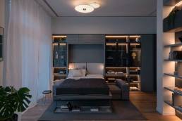 sistema Divano Tango qui nella versione notte e integrato nel sistema a parete Making Room design Castiglia Associati